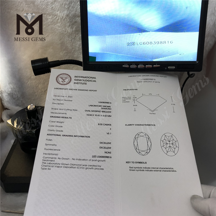 8.03CT Diamantes creados en laboratorio superior F VS1 OV丨Messigems CVD LG608398816 