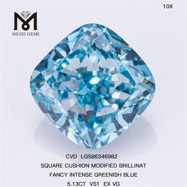 5.13CT VS1 EX VG COJÍN AZUL 5ct diamante azul creado en laboratorio CVD