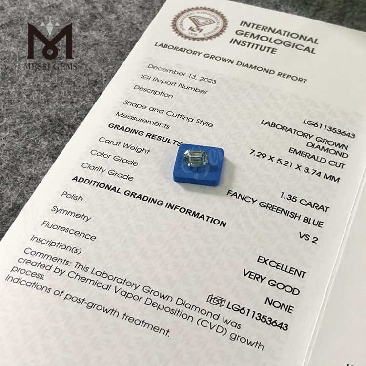 1.35CT EM VS2 FANCY VERDE AZUL Diamantes cultivados en laboratorio con certificación igi 丨Messigems LG611353643 