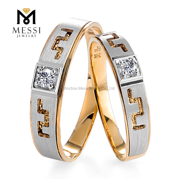 Conjunto de anillos de boda de pareja de compromiso de joyería personalizada Oro 14K
