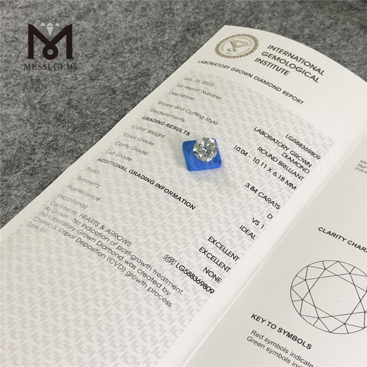 3.84ct Diamante con certificación IGI D VS1 Diamante CVD Elaboración de joyas únicas 丨Messigems LG588369809