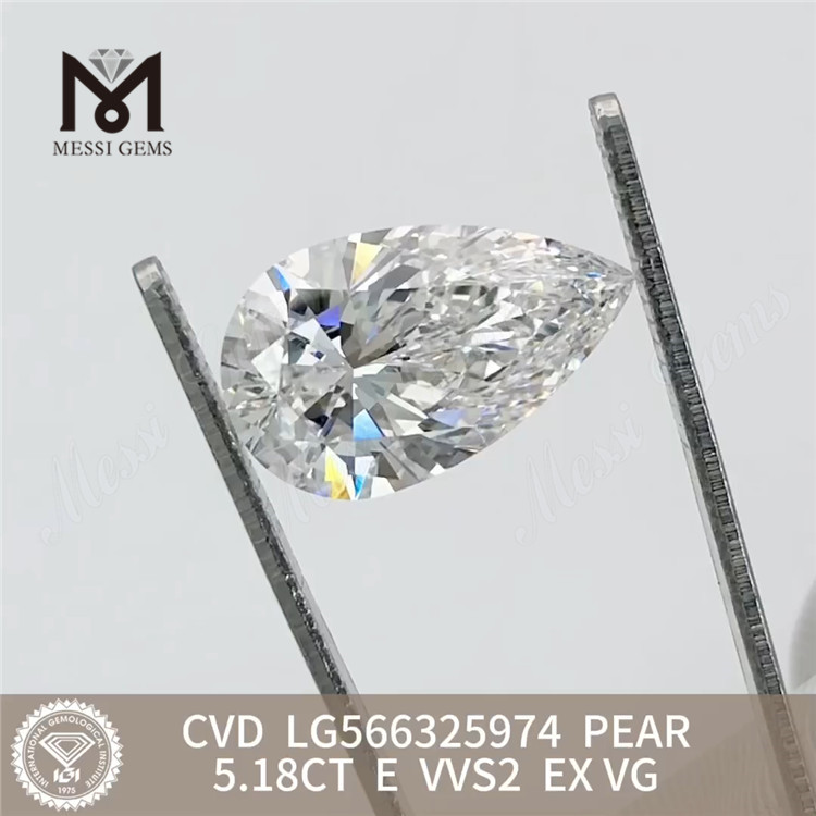 Diamante simulado de talla pera de 5,18 quilates E VVS2 EX VG CVD LG566325974 丨Messigems 