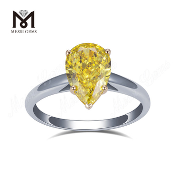 Anillo de diamantes de pera amarilla con diamante cultivado en laboratorio Elegance Solitaire de 3 quilates