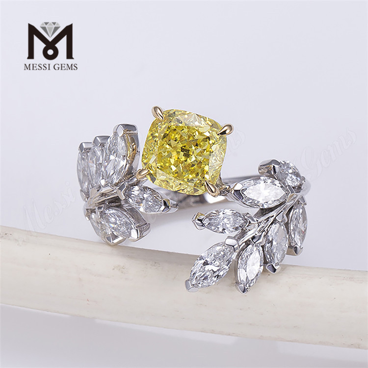 Diamante cultivado en laboratorio amarillo Símbolo de amor duradero Anillo de talla cojín de 1 quilate