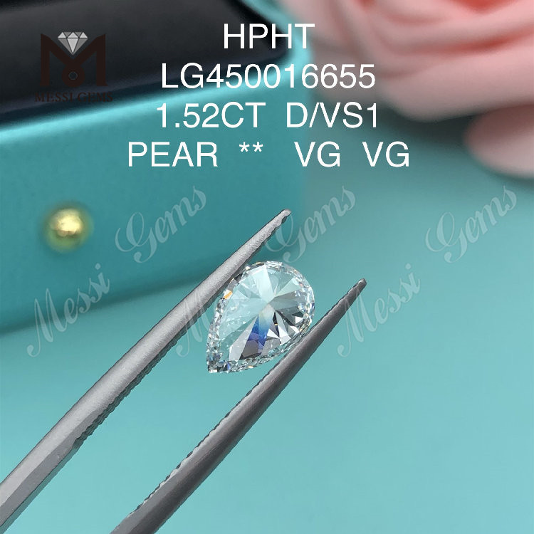 1,52 quilates D/VS1 PEAR CUT diamantes de laboratorio VG
