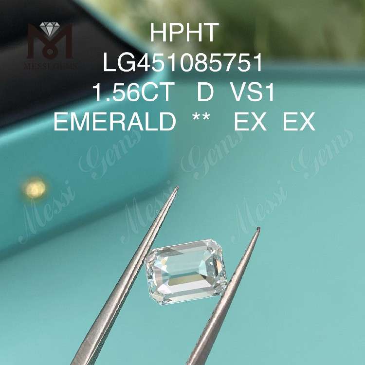 Diamantes de laboratorio de CORTE ESMERALDA D HPHT VS1 de 1,56 quilates