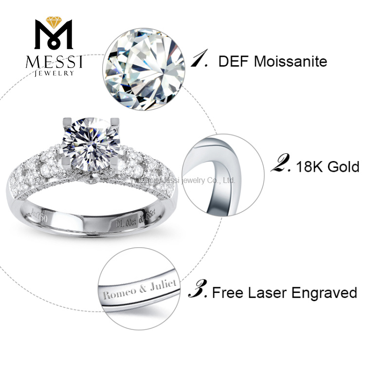 Anillo de boda de oro blanco de 1 quilate moissanite oro moda