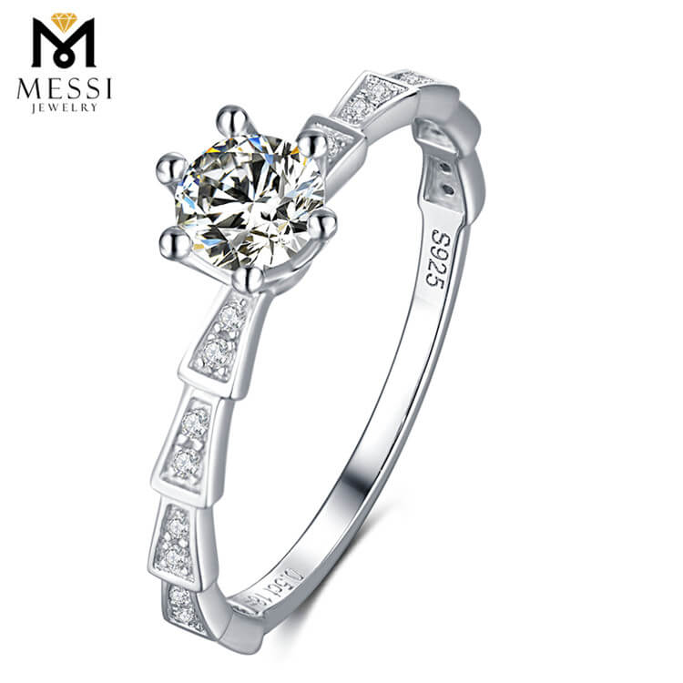 Anillo de plata de precio de fábrica de Wuzhou, anillo de diamante moissanite de 1 quilate