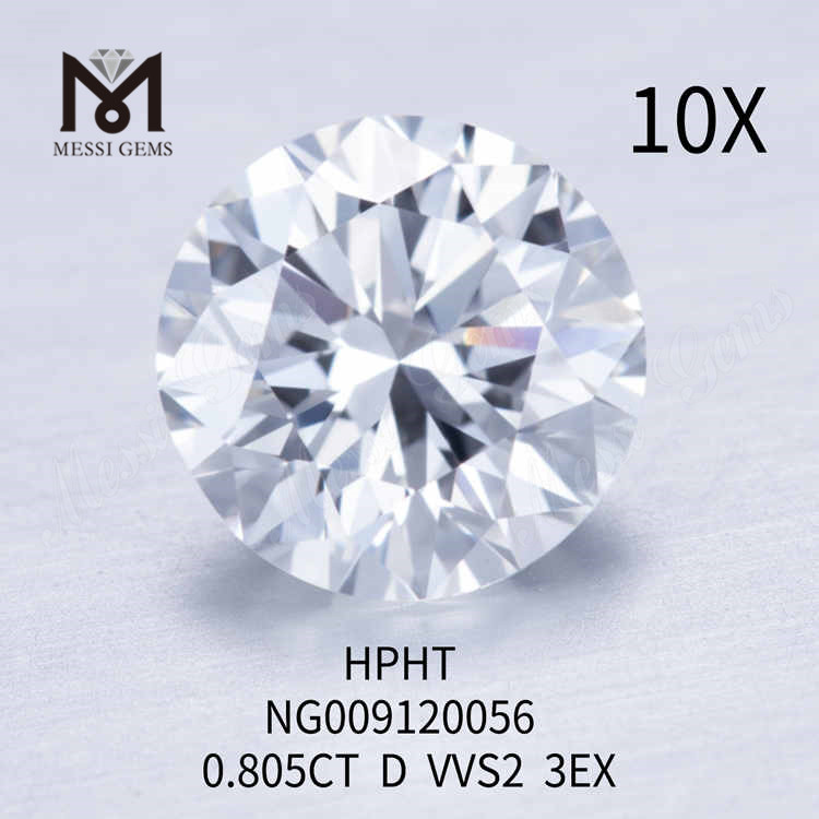 Diamante de laboratorio redondo suelto de 0,805 quilates VVS2 3EX blanco