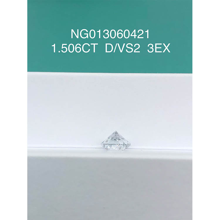 Piedra de diamante cultivada en laboratorio blanca redonda 1.506ct VS2 D Color