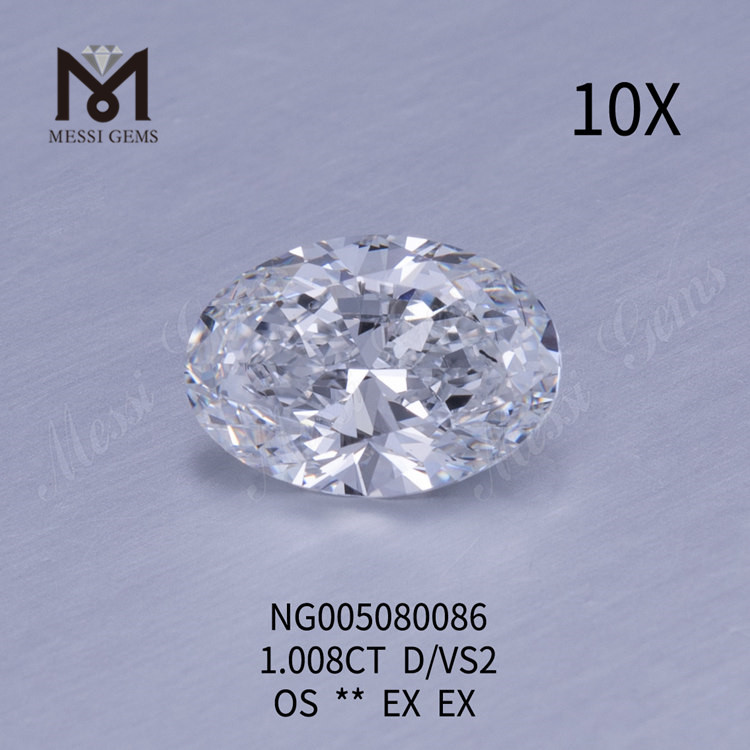 Diamantes de laboratorio de 1,008 quilates D VS2 HPHT OVAL Diamantes cultivados en laboratorio