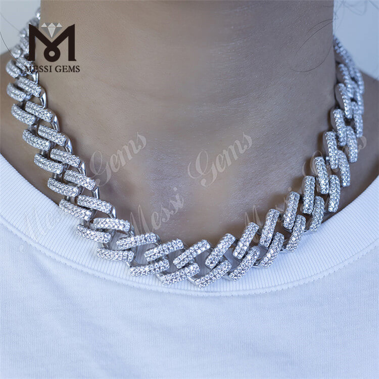 12 mm 16 mm de ancho 16 pulgadas a 24 pulgadas de largo 925silver moissanite collar enlace cadena cubana caliente