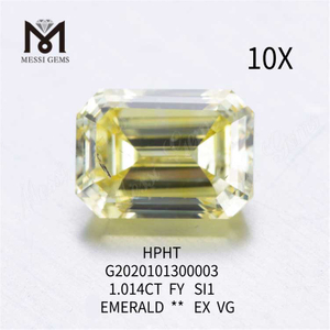 Diamante cultivado en laboratorio suelto talla esmeralda FVY de 1,014 ct SI1