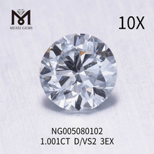 Piedra de diamante cultivado en laboratorio blanco D de 1,001 quilates talla VS2 EX