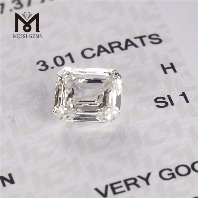 Diamante cultivado en laboratorio suelto personalizado de 3,01 quilates H SI1 EX diamante esmeralda cultivado en laboratorio CVD de corte elegante