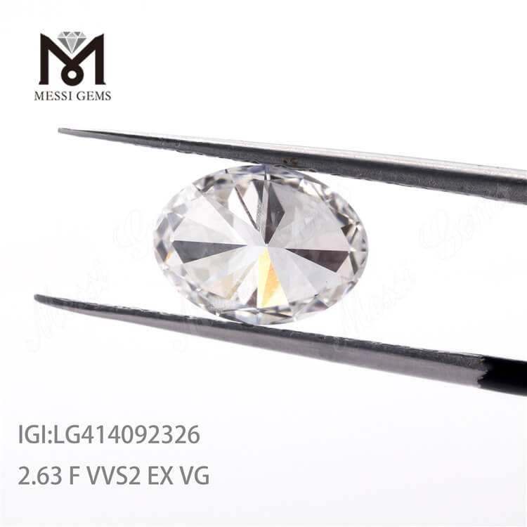 Diamante cultivado en laboratorio VVS2 F EX de 2,63 quilates Diamante cvd ovalado a la venta