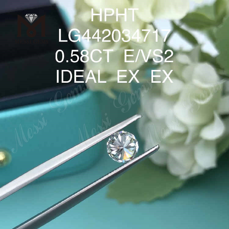 Diamante cultivado en laboratorio redondo de 0,58 quilates E/VS2 IDEAL EX EX