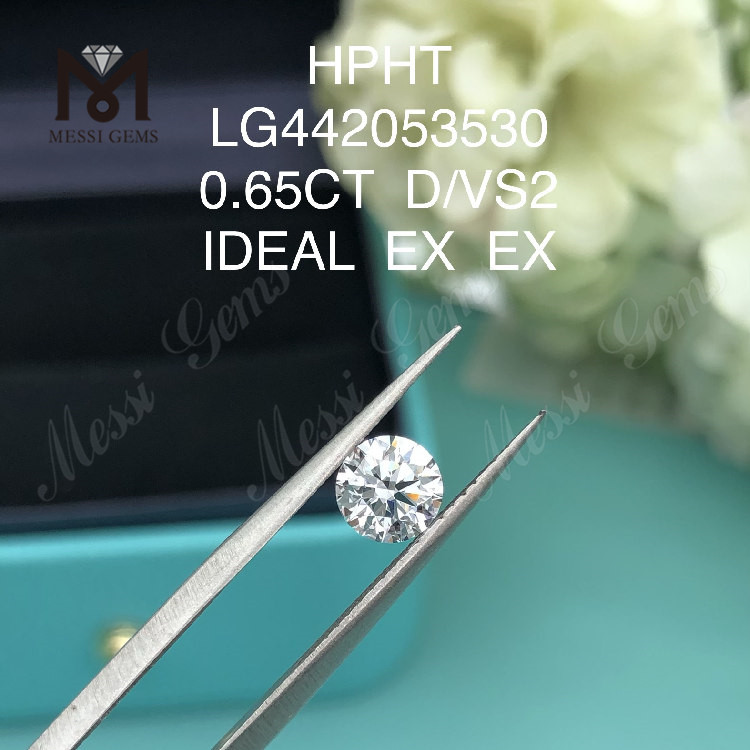 Diamante cultivado en laboratorio redondo D VS2 de 0,65 quilates Diamante HPHT IDEAL al por mayor