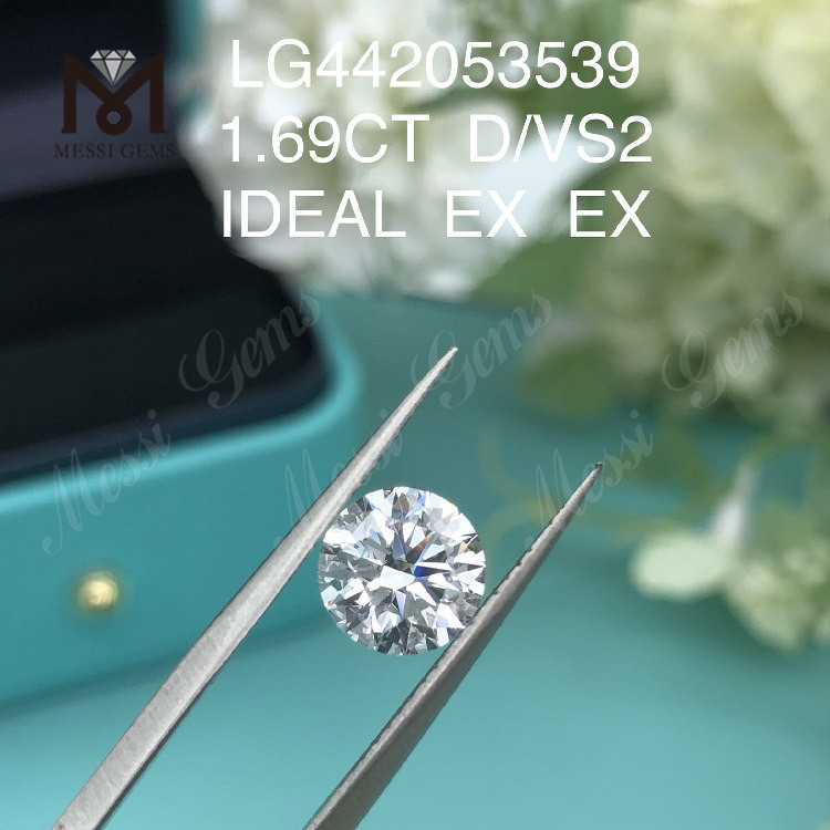1.69 quilates D VS2 Redondo IDEAL EX EX Diamantes hechos por el hombre sueltos