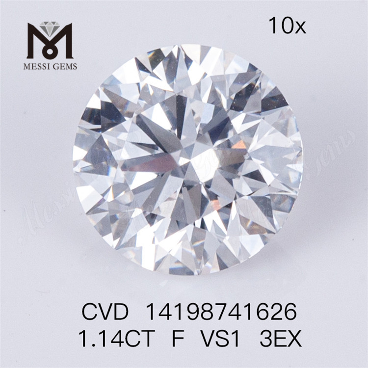 Piedra de diamante cultivada en laboratorio CVD de forma redonda 1.14CT F VS1 3EX