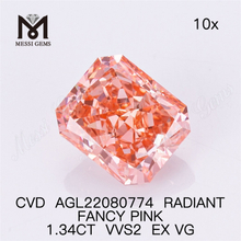 1.34CT ROSA DE LUJO VVS2 EX VG Diamante de laboratorio radiante CVD AGL22080774