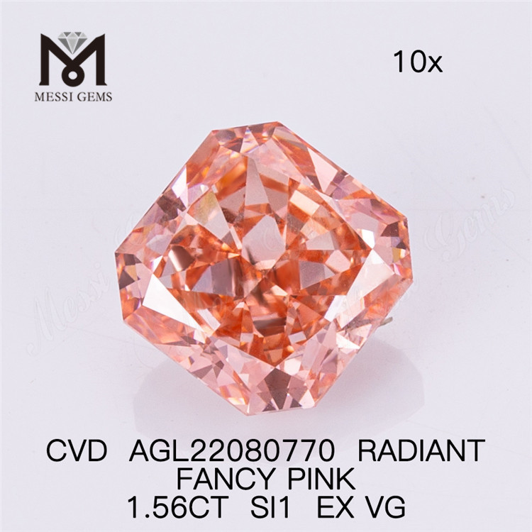 1.56CT FANCY SI1 EX VG CVD Diamante rosa sintético talla RADIANT AGL22080770 