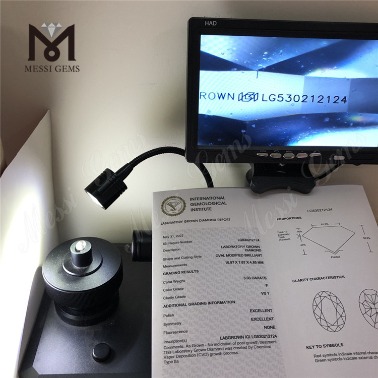 3.03ct F VS1 OVAL CVD Certificado IGI de diamante creado en laboratorio 