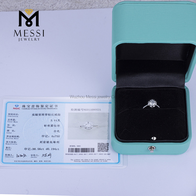 Oro blanco de 18k 0.56ct D VVS2 anillo de diamantes de laboratorio platino boda anillo de diamantes hecho por el hombre