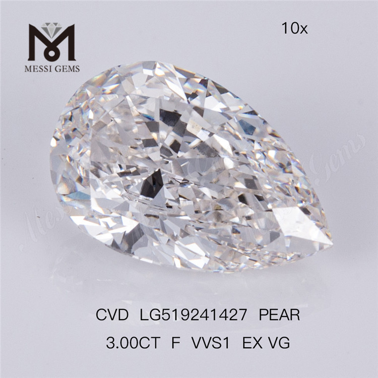 3CT F VVS1 EX VG CVD Diamante cultivado en laboratorio Diamante de laboratorio en forma de pera 