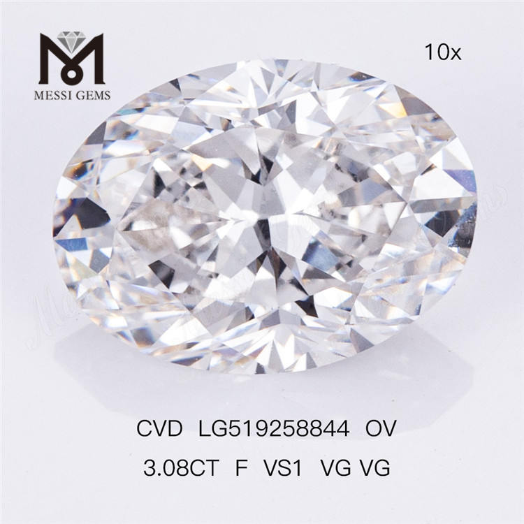 3.08ct F VS1 VG VG OVAL cvd diamante sintético Certificado IGI de alta calidad