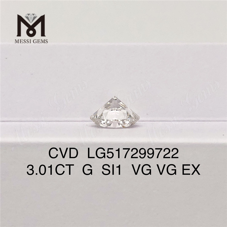 precio de fábrica 3.01ct G SI1 forma redonda diamante cultivado en laboratorio sintético suelto