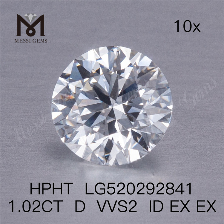 1.02ct D VVS2 ID EX EX HPHT Diamante sintético cultivado en laboratorio de corte brillante redondo suelto