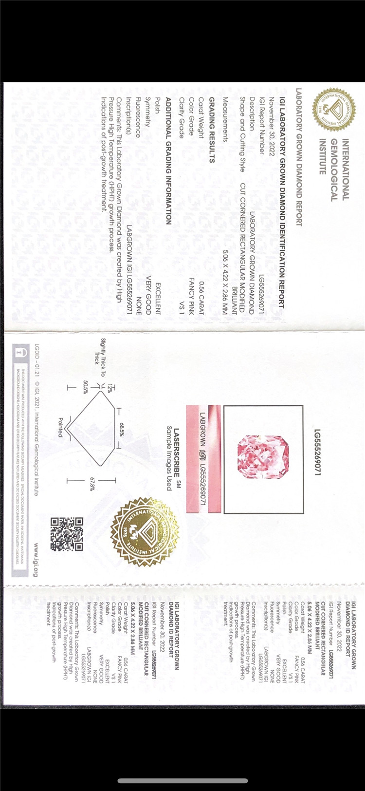 0.56ct vs fabricante de diamantes cultivados en laboratorio rosa 