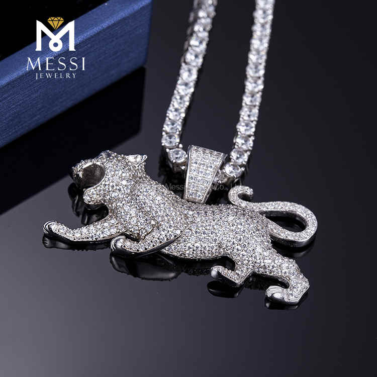 Cadena de moissanita helada, collar de plata de hip hop DIY, collar de leopardo