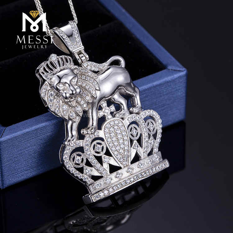 Cadena de rapero personalizada León y diseño de corona Joyería de hip hop barata