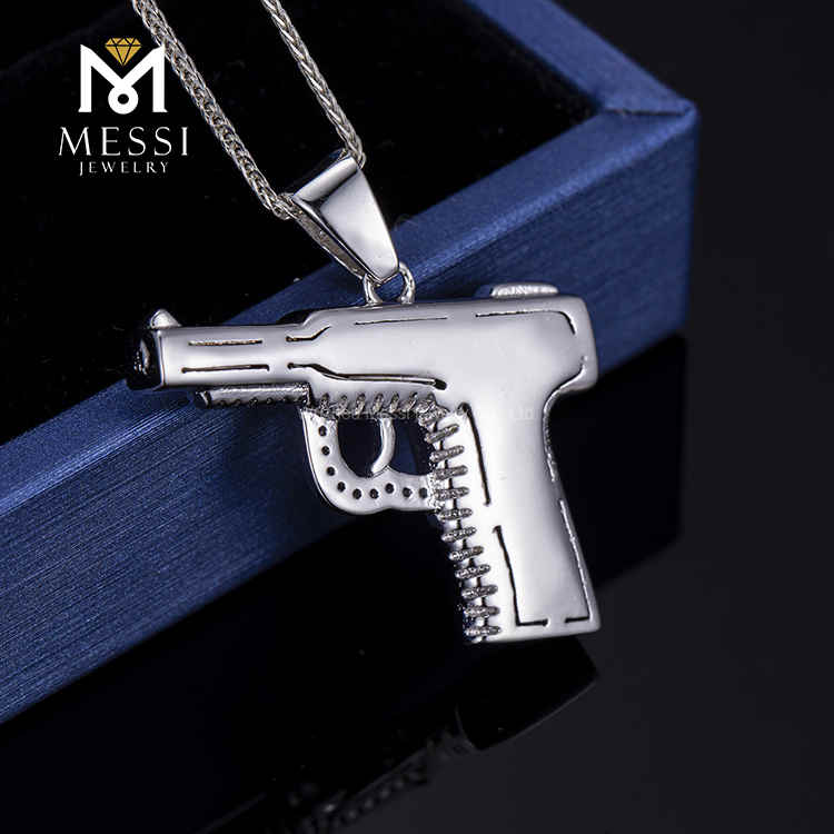 Cadenas de rapero Pistola Hip Hop Joyería de plata Moissanite Collar de piedra