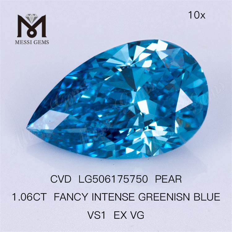 1.06CT FANCY VIVID GREENISN BLUE VS1 EX VG PERA diamantes azules hechos por el hombre LG506175750 
