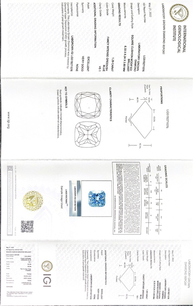 Fabricante de diamantes cultivados en laboratorio FIGB de 1,29 quilates