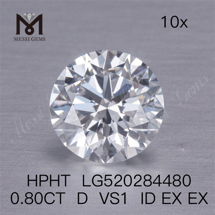 Corte brillante redondo 0,8 ct D VS1 ID EX EX HPHT diamante cultivado en laboratorio Precio de fábrica