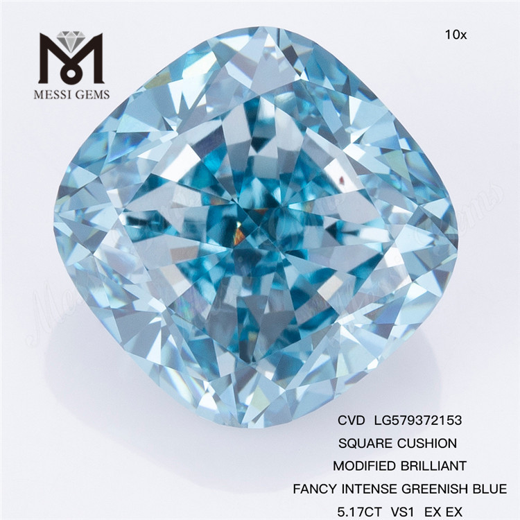 5.17CT VS1 EX EX COJÍN CUADRADO MODIFICADO BRILLANTE FANCY INTENSO AZUL VERDOSO CVD Diamantes azules sueltos LG579372153 