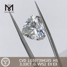 3.33CT G VVS2 EX EX HS Diamante cvd cultivado en laboratorio de 3 quilates LG597394185 丨Messigems 