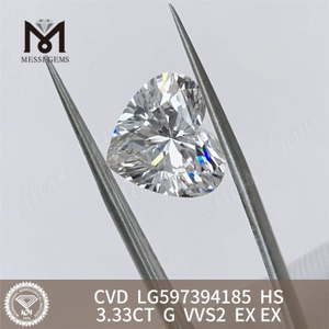 3.33CT G VVS2 EX EX HS Diamante cvd cultivado en laboratorio de 3 quilates LG597394185 丨Messigems 