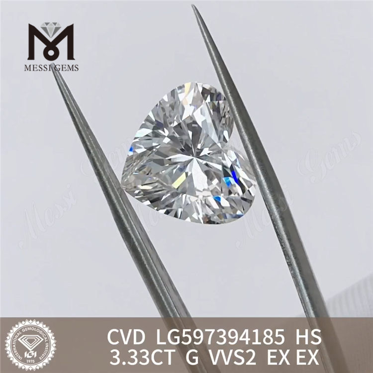 3.33CT G VVS2 EX EX HS Diamante cvd cultivado en laboratorio de 3 quilates LG597394185 丨Messigems 
