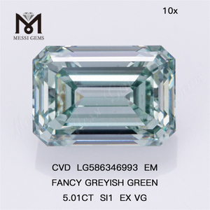5ct Diamantes de laboratorio de talla esmeralda Verde SI1 EX VG EM FANCY VERDE GRISICO HECHO POR EL HOMBRE CVD LG586346993 
