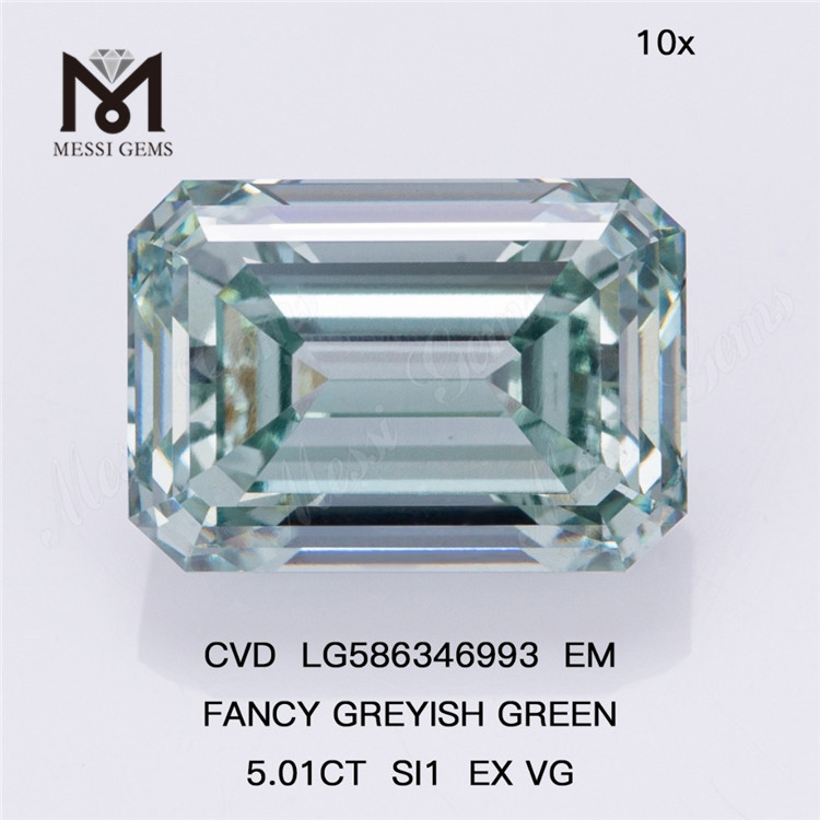5ct Diamantes de laboratorio de talla esmeralda Verde SI1 EX VG EM FANCY VERDE GRISICO HECHO POR EL HOMBRE CVD LG586346993 