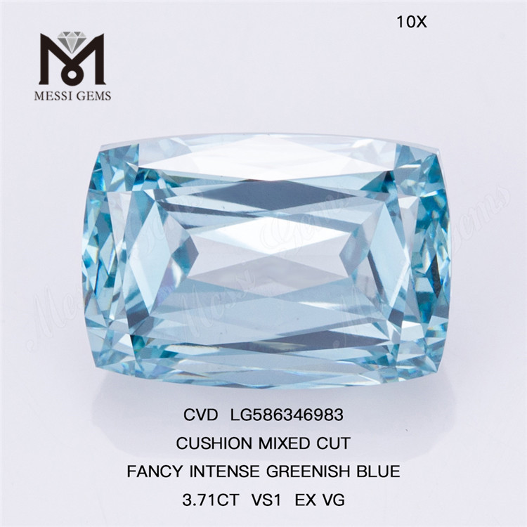 3.71CT VS1 EX VG CU MIX Corte Diamante azul cultivado en laboratorio FANCY INTENSO AZUL VERDOSO CVD LG586346983 