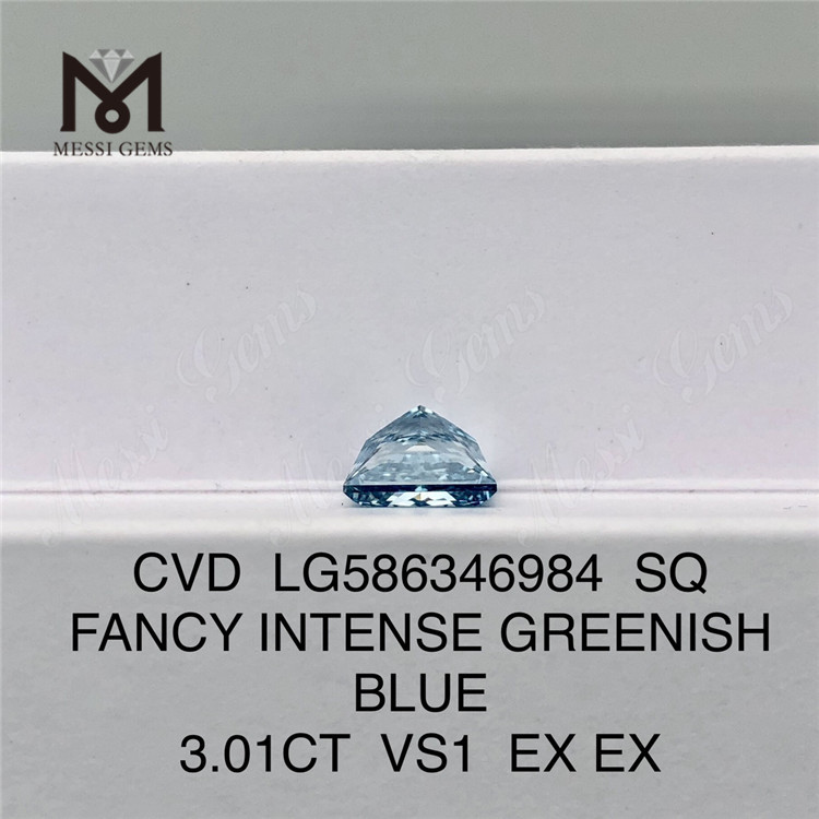 Diamante cultivado en laboratorio azul SQ de 3 quilates VS1 EX EX SQ DIAMANTE CVD AZUL VERDE INTENSO LG586346984