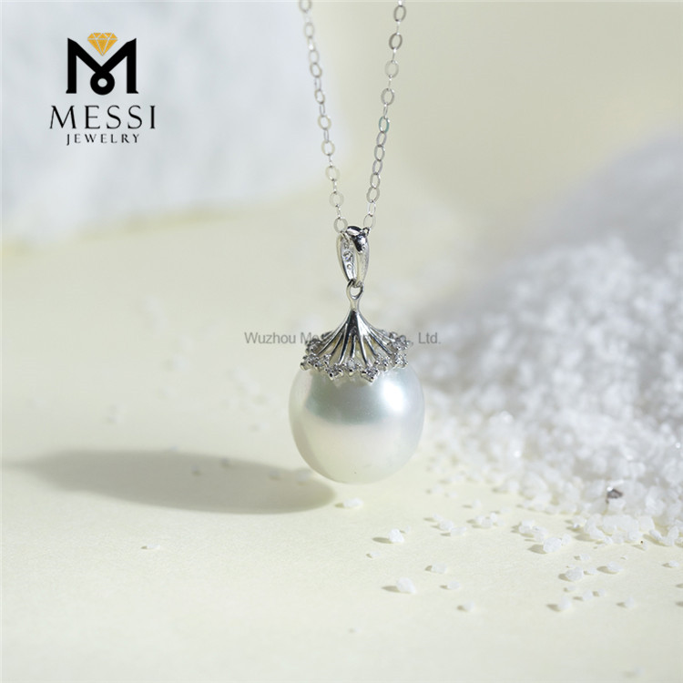 Collar de perlas blancas de agua de mar de plata S925 elegante de 10-12 mm