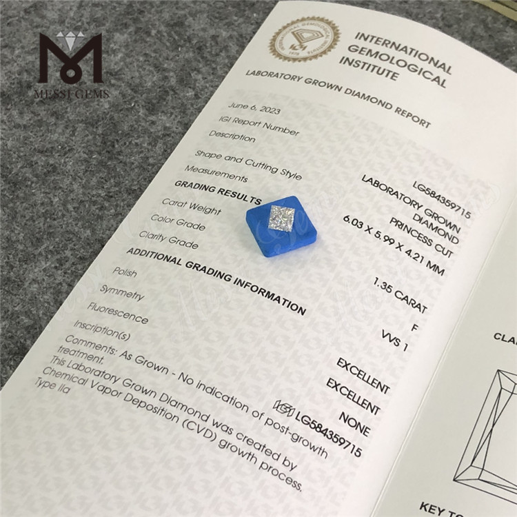 Certificado de diamante IGI para cada ocasión 1.35CT F SQ VVS1 丨Messigems LG584359715 