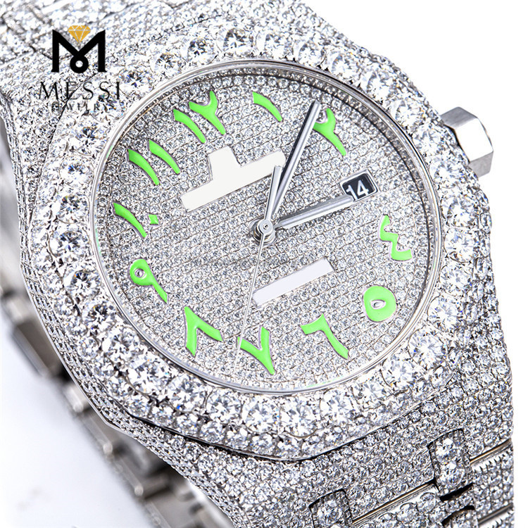 Reloj de lujo y brillante Moissanite Iced Out con texto especial Mars